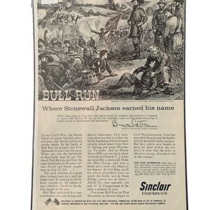 Vintage 1960 Sinclair Oil Bull Run Stonewall Jackson Ad Advertisement